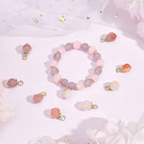 Natural Agate Charms, with Golden Tone Brass Findings & Green Enamel, Peach, Pale Violet Red, 14x10mm, Hole: 3.4mm, 10pcs/box