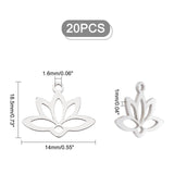 20Pcs 201 Stainless Steel Pendants, Laser Cut, Hollow, Lotus, Stainless Steel Color, 14x18.5x1mm, Hole: 1.6mm