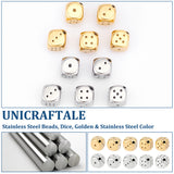 10Pcs 2 Colors 304 Stainless Steel Beads, Dice, Golden & Stainless Steel Color, 10x10x10mm, Hole: 2mm, 5pcs/color