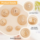 60Pcs 6 Style Alloy Buttons, 1-Hole, Flat Round with Lion Head, Light Gold, 12~25x9~12.5mm, Hole: 2.5mm, 10pcs/style