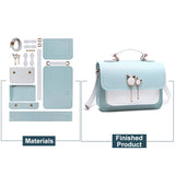 DIY Imitation Leather Sew on Women's Crossbody Bag Making Kit, including Fabrics, Imitation Pearl Cat Head Ornament, Alloy Buckles & Magnetic Button, Cord and Needle, Screwdriver, Cadet Blue, Finished Product: 25x7x18.5cm