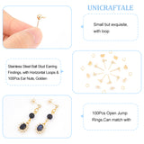 100Pcs 304 Stainless Steel Ball Stud Earring Findings, with Horizontal Loops & 100Pcs Ear Nuts & 100Pcs Open Jump Rings, Golden, 15x7x4mm, Hole: 1.7mm, Pin: 0.8mm