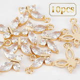 10Pcs Brass Clear Cubic Zirconia Pendants, Long-Lasting Plated, Butterfly Shape, Real 14K Gold Plated, 15.5x12.7x3.4mm, Hole: 1.5mm