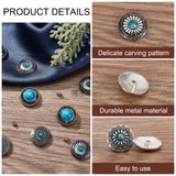 18Sets 3 Style Alloy Buttons, with Imitation Synthetic Turquoise & Iron Screw, Flower, Antique Silver, 24.5~25x7~8mm, 6 sets/style