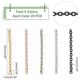 100Pcs 5 Colors 304 Stainless Steel Cable Chain Extender, Unwelded, End Chains, Mixed Color, 25x2mm, 20Pcs/color