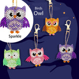 Owl DIY Diamond Painting Keychain Sets, with Tray Plate, Drill Point Nails Tools, Alloy Swivel Clasps, Iron Chains, for Embroidery Arts Crafts, Mixed Color