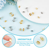 304 Stainless Steel Stud Earring Findings, Flat Round & Ear Nuts, Earring Backs, Golden & Stainless Steel Color, 80pcs/box