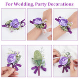 1Pc Silk Cloth Wrist Corsage, with 1Pc Silk Cloth Flower Boutonniere Brooch, for Wedding, Parties, Indigo, 122x22~65x44mm