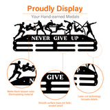 Fashion Iron Medal Hanger Holder Display Wall Rack, with Screws, Word Never Give Up, Sports Themed Pattern, 150x400mm