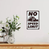 Tinplate Sign Poster, Vertical, for Home Wall Decoration, Rectangle with Word No Speed Limit, Car Pattern, 300x200x0.5mm