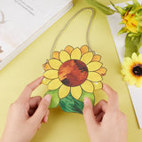 Acrylic Sunflower Pendant Decorations, with Iron Chains and Clasps, Yellow, 154x125x3mm, Hole: 3.5mm