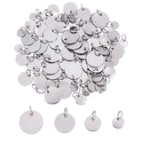 304 Stainless Steel Charms, with Jump Rings, Blank Stamping Tag, Flat Round, Stainless Steel Color, 6~12x0.7~1mm, Hole: 3.5mm, 80pcs/box
