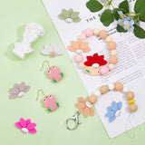 15Pcs 15 Colors Lotus Food Grade Eco-Friendly Silicone Beads, Chewing Beads For Teethers, DIY Nursing Necklaces Making, Mixed Color, 18x30x8mm, Hole: 2.2mm, 1pc/color