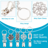 5Pcs 5 Styles Iron Retro Hat Clips, with Alloy Findings, for Scarf Hat Travel Luggage Outdoor Accessory, Mixed Shape, Antique Silver, 10.5~115cm, 1pc/style