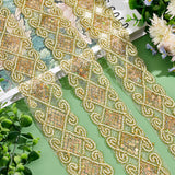 Rhombus Pattern Polyester Ribbon, Lace Ribbons, with Plastic Sequins, Gold, 2-1/2 inch(65mm), 10 yards/pc