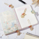 Iron Long Paper Clips, Leaf & Flower Alloy Pendant Paper Clip with ABS Plastic Imitation Pearl, Light Gold, 89mm, 4pcs/set