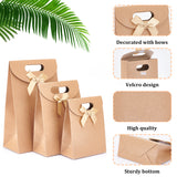 24Pcs 3 Styles Rectangle Kraft Paper Magic Tape Die Cut Gift Bags, Hole Handle Shopping Bag with Bowknot, Wheat, 6~9x12~16x16~26cm, 8pcs/style