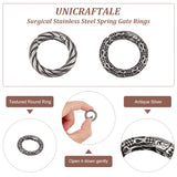 2Pcs 2 Styles Tibetan Style 316 Surgical Stainless Steel Spring Gate Rings, Textured Round Ring, Antique Silver, 19~22x3.2~3.3mm, 1pc/style