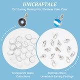 DIY Earring Making Kits, with 304 Stainless Steel Leverback Earring Findings and Transparent Glass Cabochons, Stainless Steel Color, Earring Findings: 21x14mmm, Pin: 0.8mm, 30pcs/box