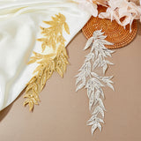 2 Pairs 2 Colors Bamboo Leaf Polyester Computerized Embroidery Cloth Sew on Lace Appliques, PVC Glitter Costume Accessories, Mixed Color, 310~340x110~120x1mm, 1 pair/color