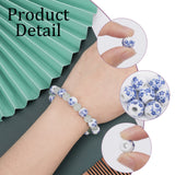 200Pcs Handmade Porcelain Beads, Blue and White Porcelain, Round with Flower Pattern, Blue, 9.5~10x8.5~9mm, Hole: 3mm