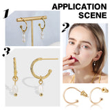 30Pcs Brass C-shape Stud Earrings, Half Hoop Earrings for Women, with 30Pcs 304 Stainless Steel Ear Nuts, Real 18K Gold Plated, 15x20x3mm, Pin: 0.7mm