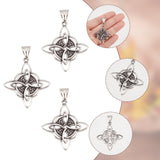 4Pcs 304 Stainless Steel Manual Polishing Pendants, Witch Knot Charms, Antique Silver, 38x34x2.5mm, Hole: 4x9mm