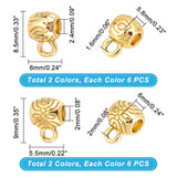 24Pcs 4 Style Rack Plating Brass Tube Bails, Barrel Loop Bail Beads, Long-Lasting Plated, Textured, Platinum & Golden, 8.5~9x5.5~6x5.8~6mm, Hole: 1.6~2mm, Inner Diameter: 2.4mm, 6pcs/style