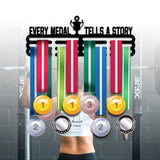 Fashion Iron Medal Hanger Holder Display Wall Rack, with Screws, Sports Theme, Word Every Medal Tells A Story, Trophy Pattern, 150x400mm
