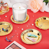 4Pcs 4 Style Iron Candle Holders, Embossed Metal Candlestick Holder, Flat Round, Golden, 10~10.25x0.7~0.95cm, 1pc/style