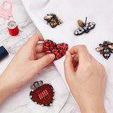 6 Style 6Pcs Embroidery Thread Sew Cloth, with Rhinestone and Iron Findings, Cloth Accessories, Appliques, Bees & Heart, Mixed Color, 38~61x36.5~58x7~20mm, 1pcs/style