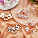 6Pcs 3 Style Plastic Imitation Pearl Shoe Decoration, Detachable Shoe Buckle Clips, with Alloy Findings and Crystal Rhinestone, Wreath & Rectangle & Flower, Golden, 36.5~56x40~59.5x12~15mm, 2pcs/style