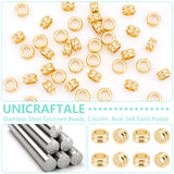 40Pcs 304 Stainless Steel Grooved Beads, Column, Real 24K Gold Plated, 8x4mm, Hole: 5mm