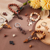 Cross Keychain Making Kit, Including Wood Cross Pendants & Round Beads, Alloy Split Key Rings, Brass Jump Rings, Elastic Thread, Mixed Color, 250Pcs/box