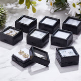 Plastic Jewelry Organizer Box, with Glass Window, for Jewelry Storage Package, Square, Black, 2.9x2.9x1.6cm