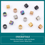 15Pcs 5 Colors 304 Stainless Steel Beads, Large Hole Beads, Grooved, Column, Mixed Color, 10x8mm, Hole: 7mm, 3pcs/color