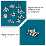 9Pcs 9 Styles Crystal Rhinestone Crown Brooches, Exquisite Alloy Rhinestone Lapel Pins for Shirts Dresses, Light Gold, 24~36x34~52x9~14mm, 1pc/style