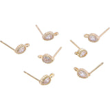 Brass Stud Earring Findings, with Loop, Cubic Zirconia, Teardrop, Clear, Real 18K Gold Plated, 7.5x4mm, Hole: 1mm, 10pcs/box