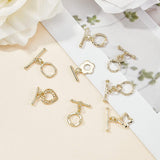 16 Sets 8 Style Brass Toggle Clasps, Ring & Flower & Star & Oval & Bottle & Crown & Heart, Real 16K Gold Plated, 2 sets/style