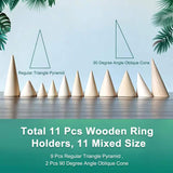 Wooden Ring Displays, Cone Shaped Finger Ring Display Stands, Blanched Almond, 19~39x25.5~78mm, 11pcs/set