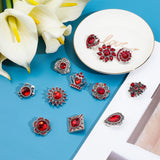 1 Set Alloy Glass Snap Buttons, Jewelry Buttons, Teardrop & Triangle & Flower, Antique Silver, 18.5~25.5x17~24x8~10mm, 12pcs/set