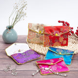 10Pcs 5 Colors Embroidery Damask Cloth Pouches, with Snap Button and Zipper, Small Gift Bags for Jewelry, Mixed Color, 10.2x12.5cm, 2pcs/color