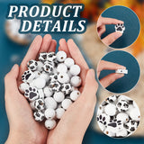 180Pcs 3 Style Natural Wood Beads, Round & Dog Paw Print, Black and White, 16~20x15~16mm