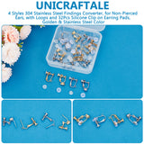 16Pcs 4 Styles 304 Stainless Steel Findings Converter, for Non-Pierced Ears, with Loops and 32Pcs Silicone Clip on Earring Pads, Golden & Stainless Steel Color, 14~17.5x12.7~18x5mm, Hole: 1.8mm, 4Pcs/style