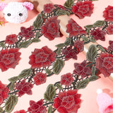 Embroidery Polyester Lace Ribbons, Jacquard Ribbon, Rose, Red, 4-1/8 inch(105mm), about 3.28 Yards(3m)/Set