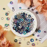 100 Sets 3 Styles Brass Grommet Eyelet Findings, for Bag Making, Flat Round, Rainbow Color, 0.85~1.8x0.05~0.5cm