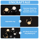DIY Blank Dome Cuff Ring Making Kit, Including 304 Stainless Steel Ring Settings, Glass Cabochons, Golden & Stainless Steel Color, 40Pcs/box