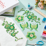 7Pcs 4 Style Embroidered Cloth Patch, Adhesive/Sew on Patches, Costume Accessories, Lime Green, 48~238x48~97x1~2mm