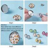 DIY Earring Making Kits, with Half Round Leopard Print Pattern Glass Cabochons, Stainless Steel Stud Earring Settings & Ear Nuts and Plastic Container, Stainless Steel Color, 7.4x7.3x2.5cm, about 130pcs/box