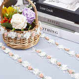 3 Yards Embroidery Flower Polyester Lace Trim, with Imitation Pearl Beads, for Sewing Decoration Craft, White, 1-3/8 inch(35mm)